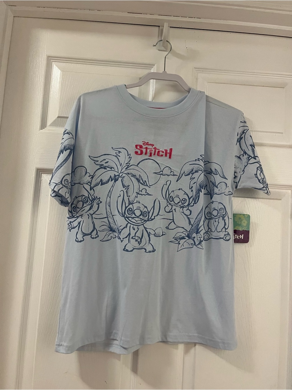 Disney Light Blue Stitch Graphic Tee for Men